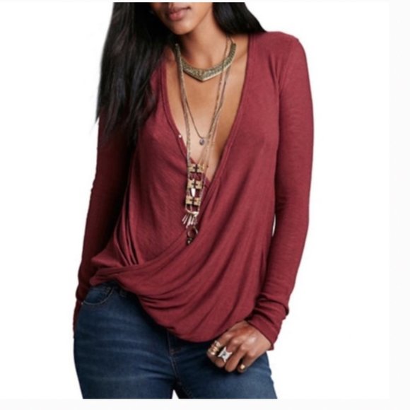 Free People Tops - Free People burgundy maroon long sleeve top